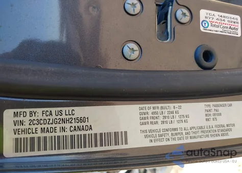 2022 Dodge Challenger Gt из США, поврежденный, VIN 2C3CDZJG2NH215601